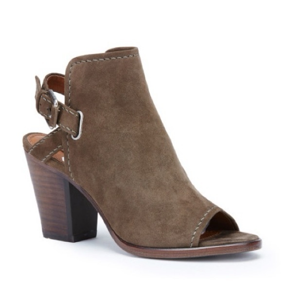 Frye Shoes - Frye Dani‎ Shield Suede Wood Brown Open Toe Bootie Heel Sling Sandal Size 8